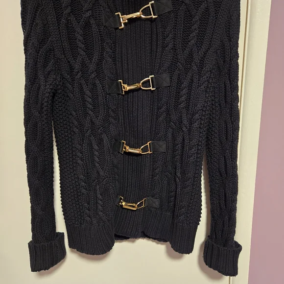 Ralph Lauren Black Cable Knit Turtleneck Sweater with Gold Buckles - Picture 4 of 11